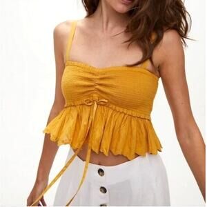 Aritzia Wilfred Yellow/Cairo Gold Dareau Cropped Smocked Camisole Small